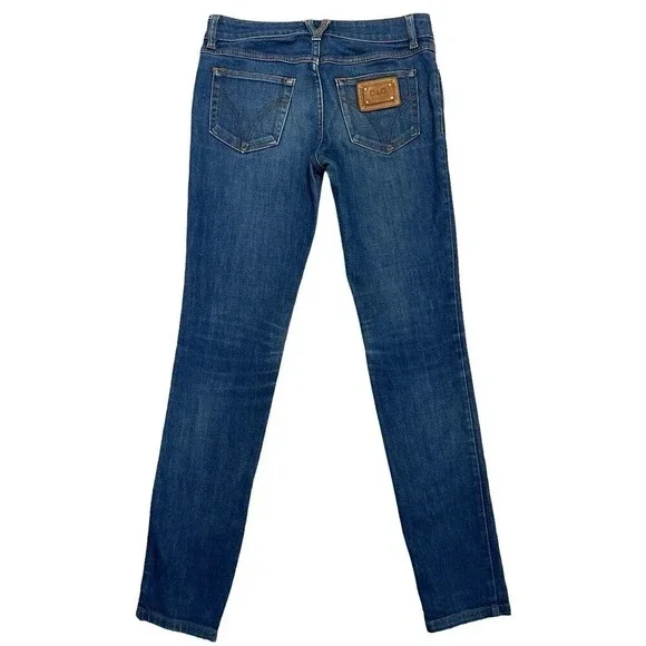 Dolce & Gabbana Women's Skinny Jeans - Dark Blue with Brown Patch - Picture 3 of 12